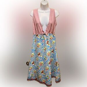 Handmade Vintage Style Deep-V Dress with Red Ric-Rack